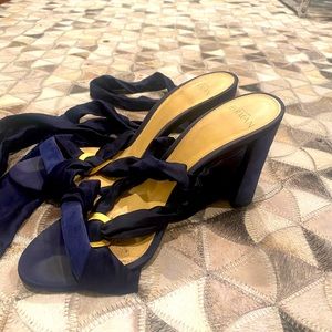 ALEXANDRE BIRMAN Alessa Blue Silk Suede Ankle Wrap Sandals